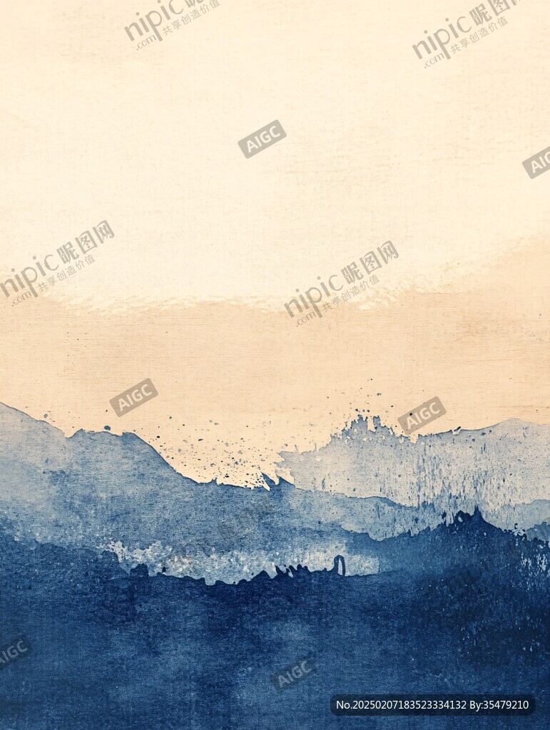 水彩畫山峰群山遠(yuǎn)山