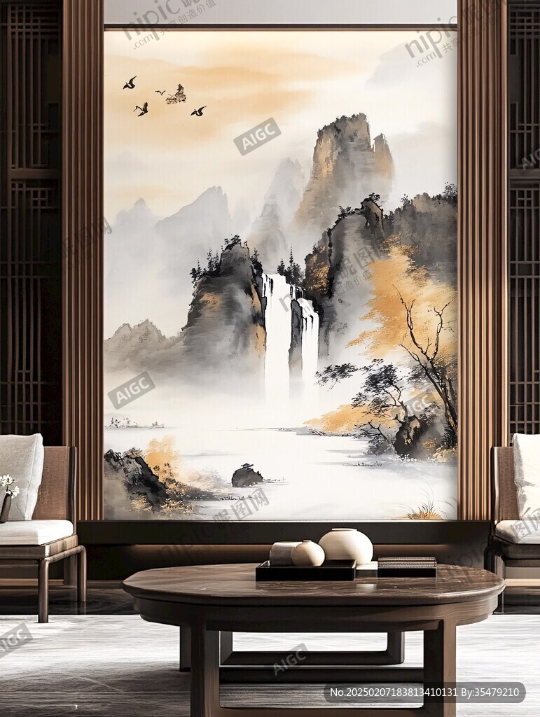 壁畫意境山水