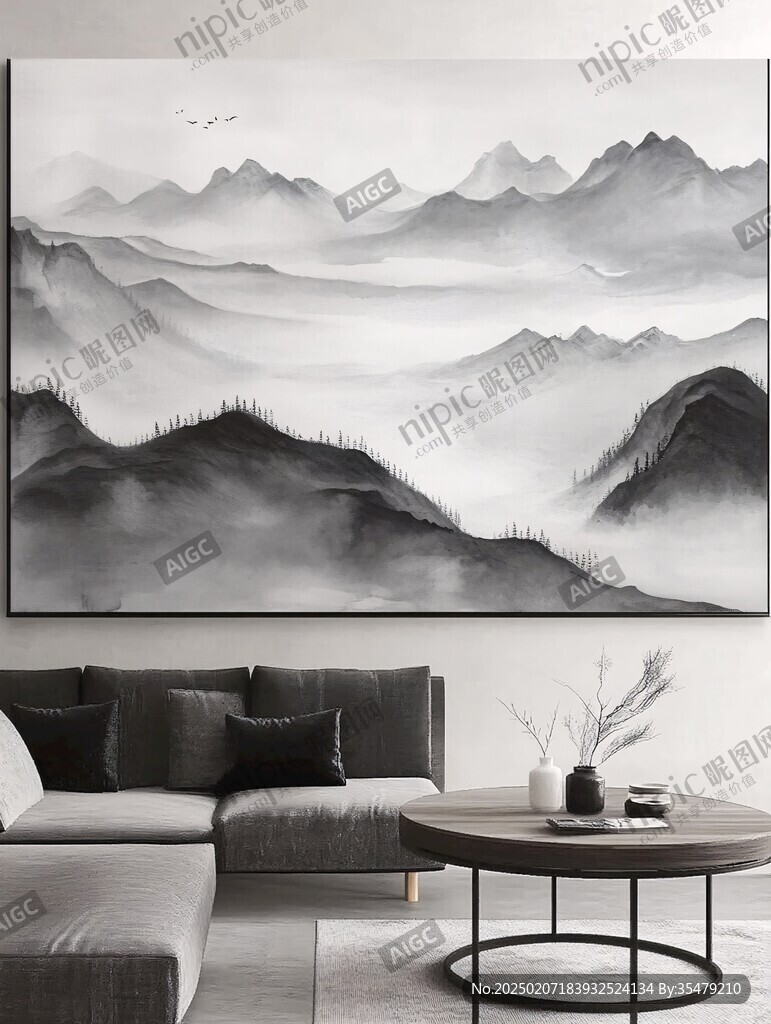 潑墨大廳壁畫客廳掛畫