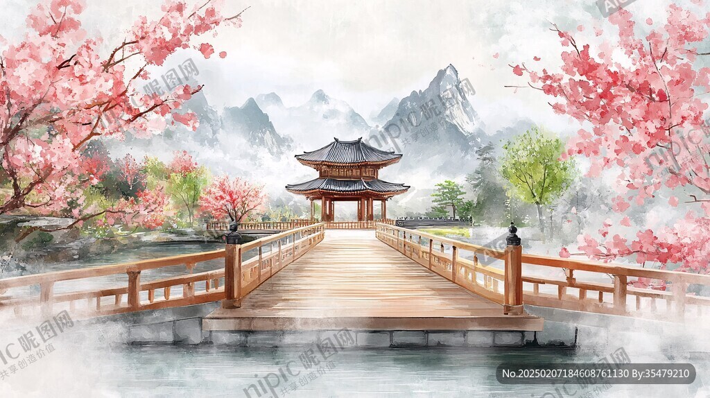 亭臺樓閣意境插畫