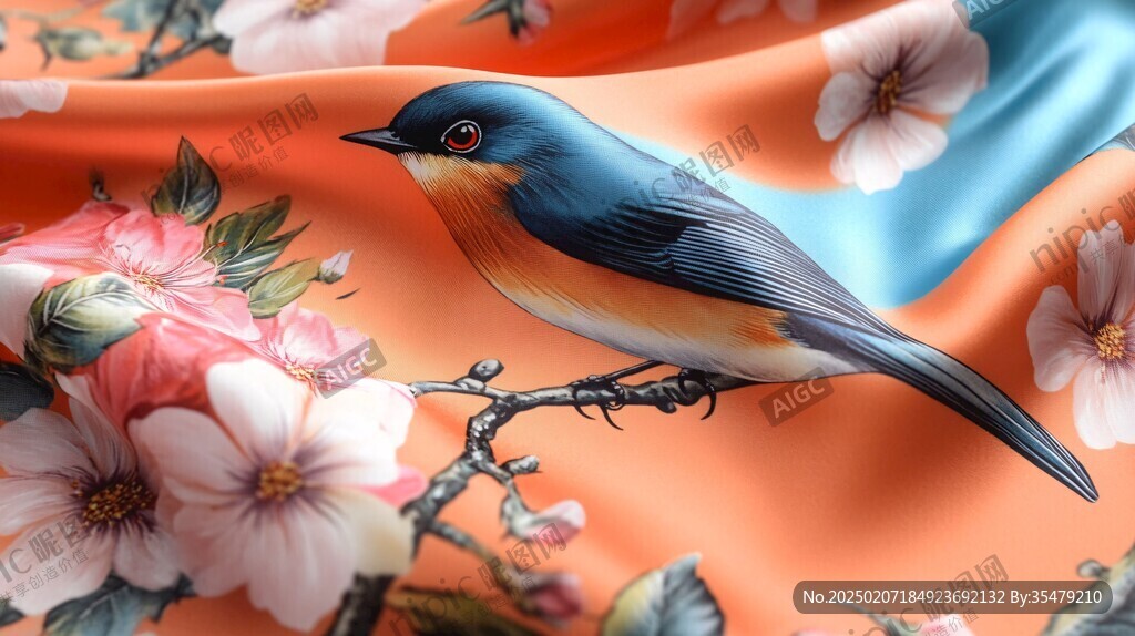 手繪花鳥真絲