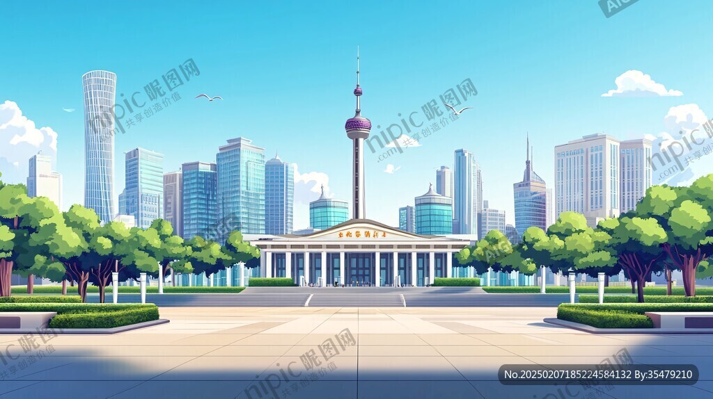 城市廣場插畫
