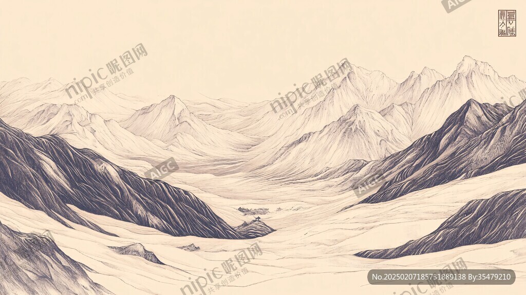 高端山水線包裝插畫