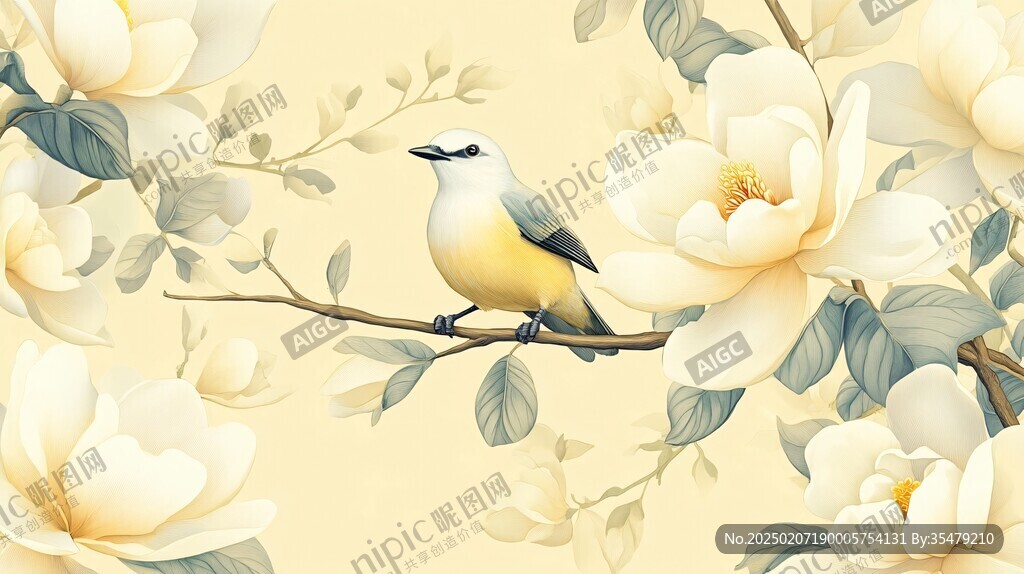 輕奢花鳥壁紙墻畫