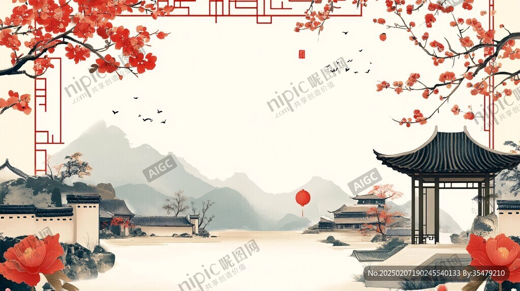 古建插畫背景