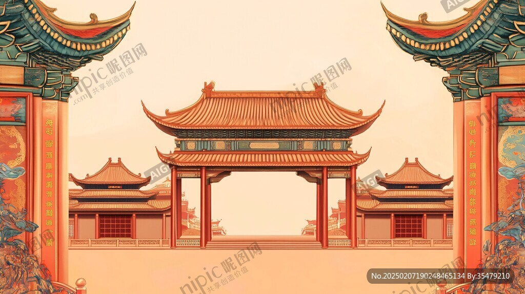 牌坊插畫