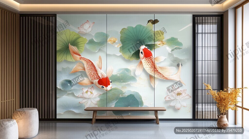 現(xiàn)代屏風(fēng)鯉魚圖