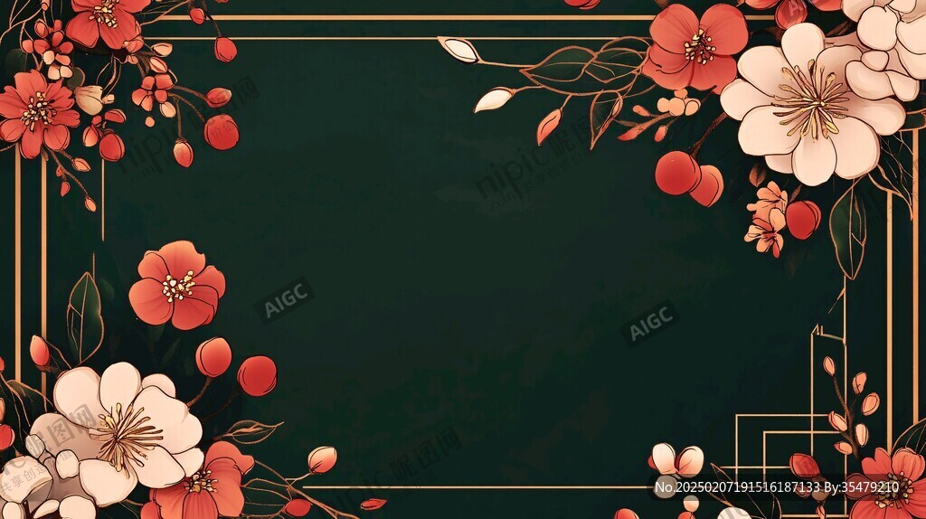 中式撞色紅綠留影背景