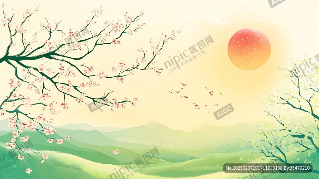 風(fēng)景春天背景插畫(huà)
