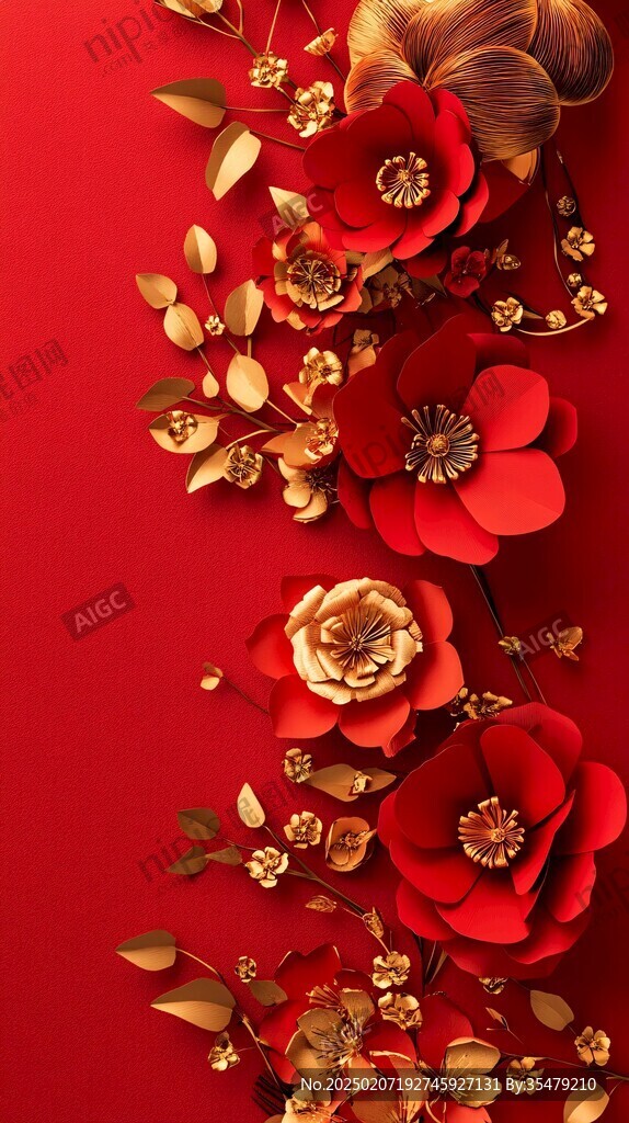 簡紅大氣花朵