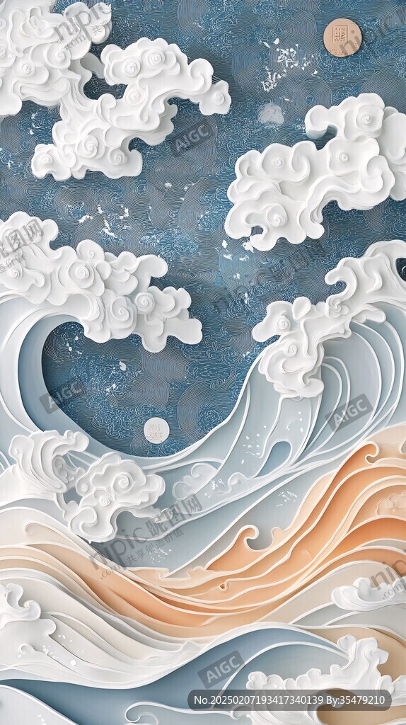 古風海浪包裝插畫