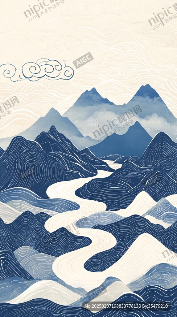 高端山水線包裝插畫