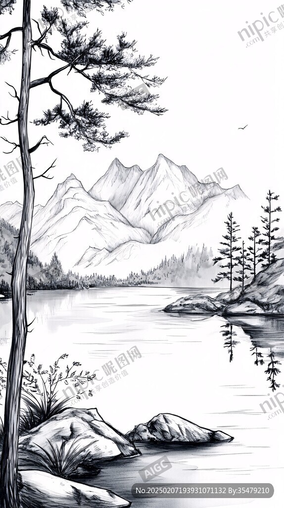 手繪插畫(huà)畫(huà)芯簡(jiǎn)易山水