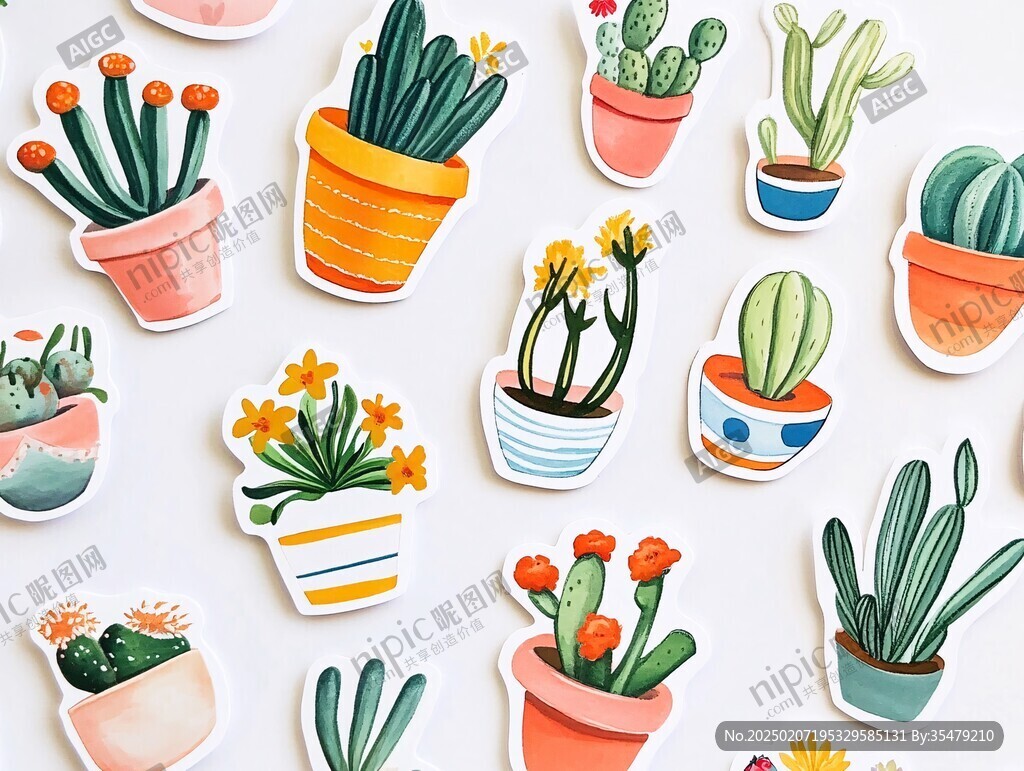 植物人物插畫手賬貼紙