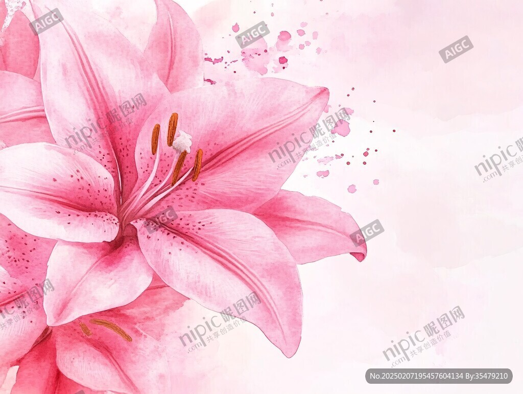 手繪粉色百合花