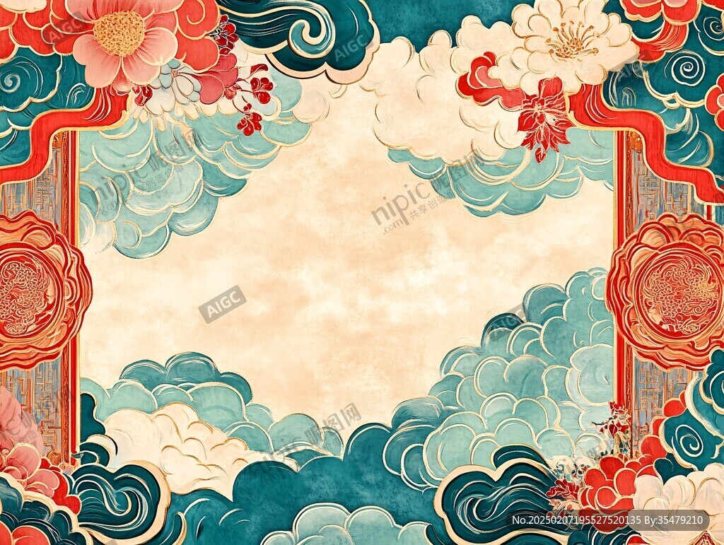 海浪仙鶴云紋中式背景