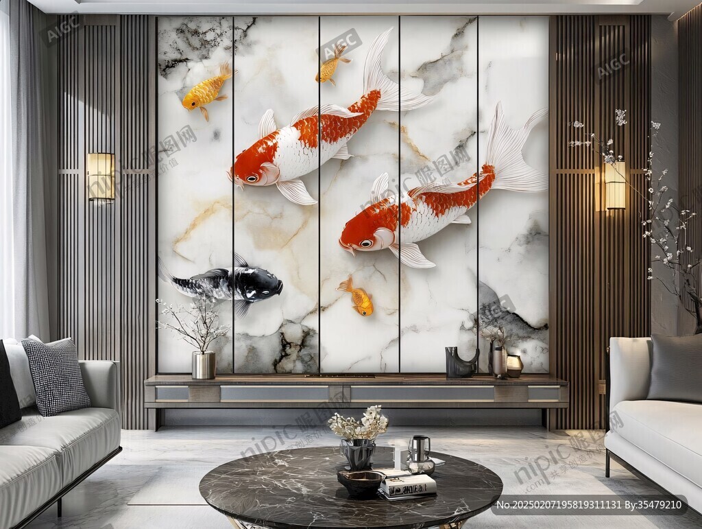 現代屏風鯉魚圖