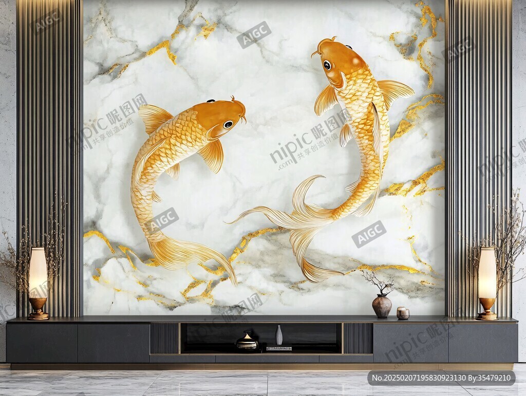 現(xiàn)代鯉魚壁畫