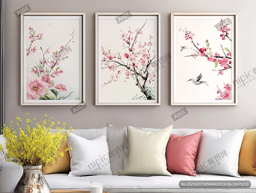客廳裝飾畫梅花工筆畫