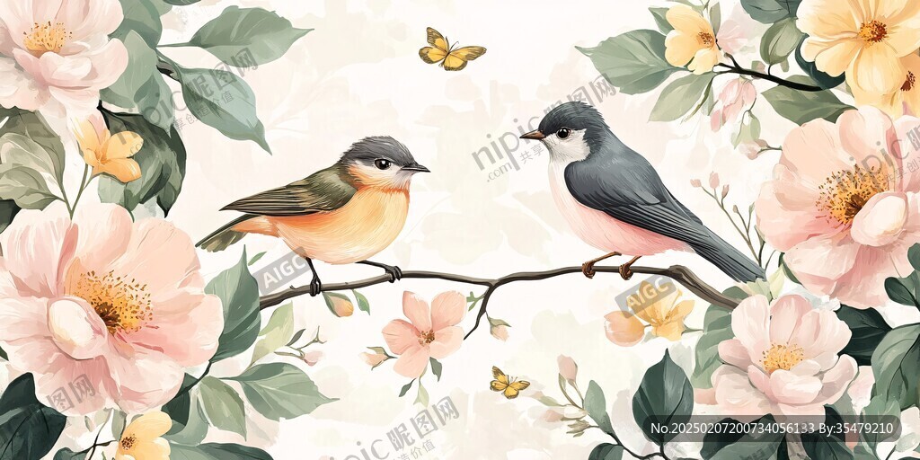 唯美花鳥背景