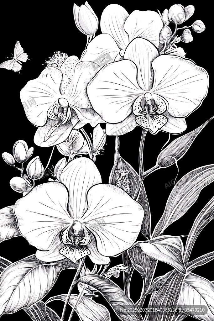 線描蝴蝶蘭