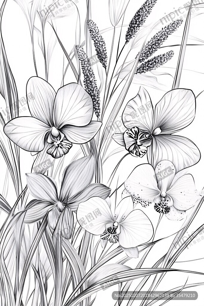 素描線描蘭花