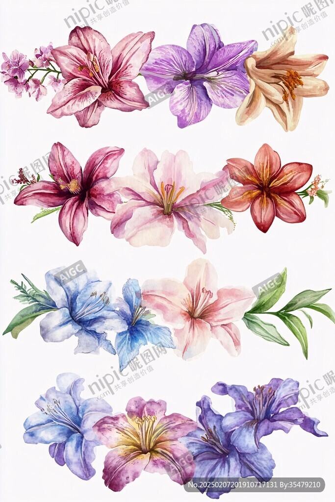 手繪水彩百合花插畫