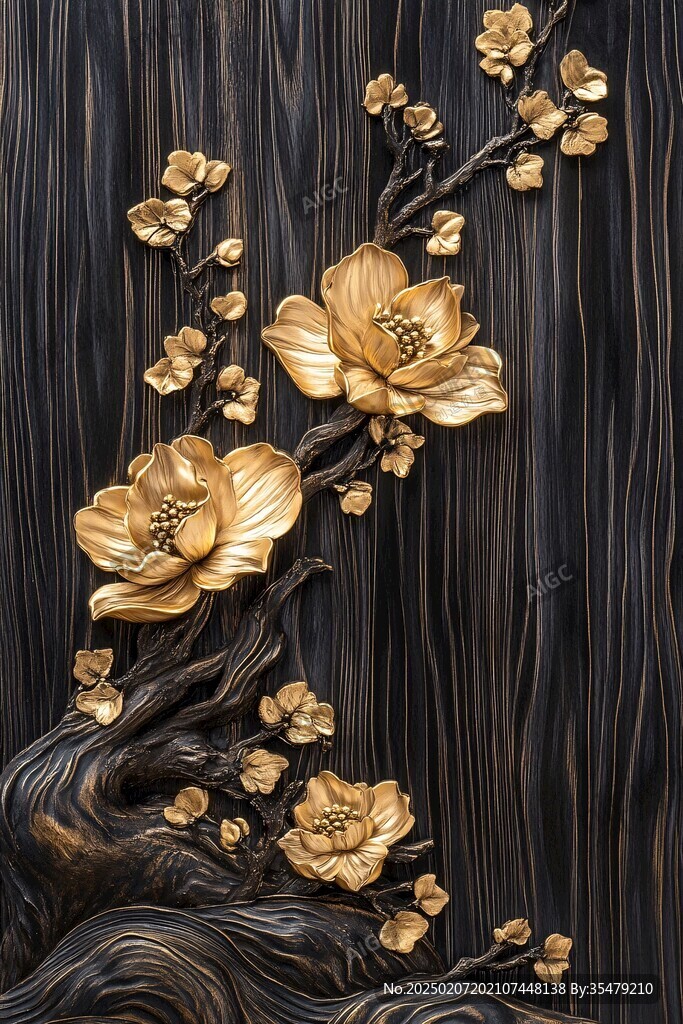 3d浮雕金屬牡丹花