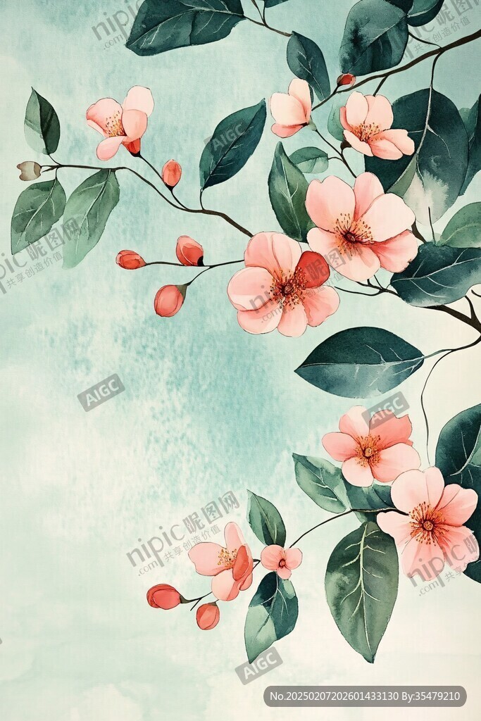 水彩木棉花插畫背景墻