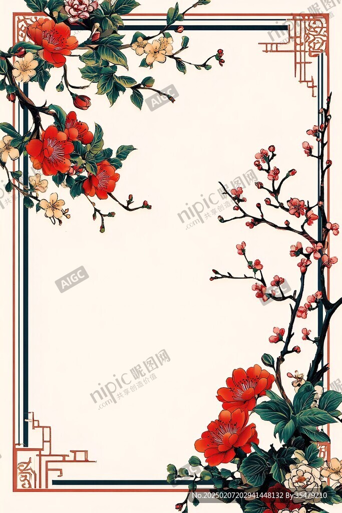 手繪春天古風(fēng)花卉背景