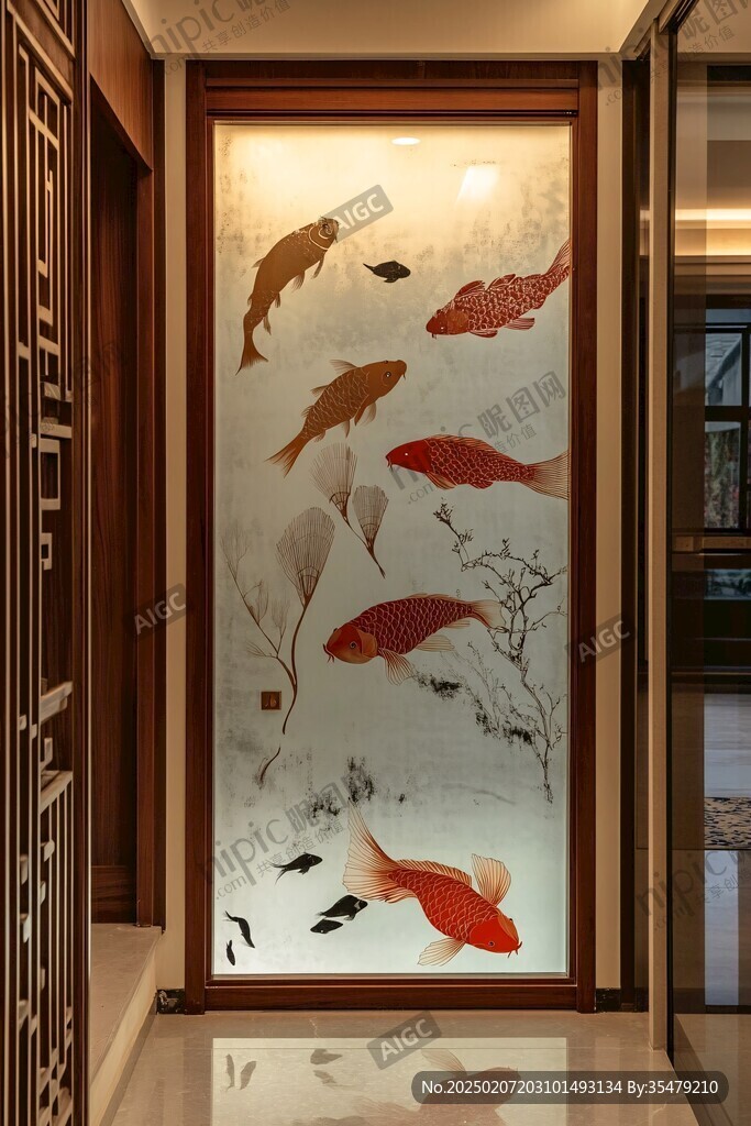 現(xiàn)代屏風鯉魚圖