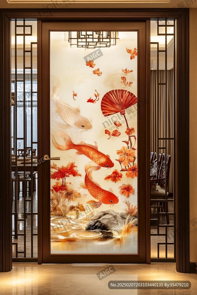 現(xiàn)代屏風鯉魚圖