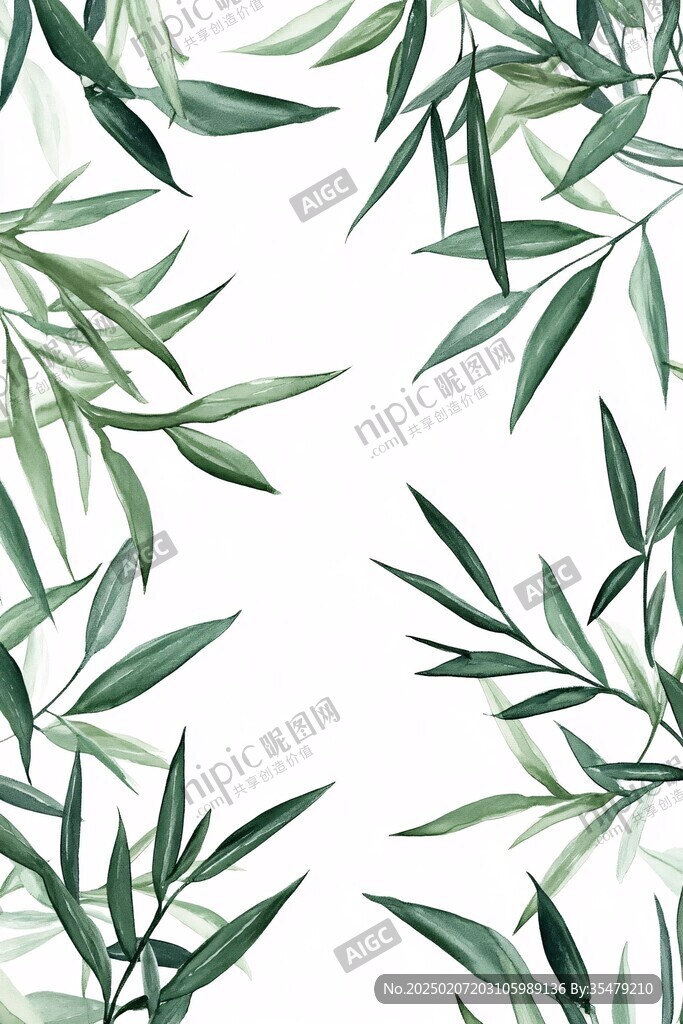 白底簡約綠色竹葉
