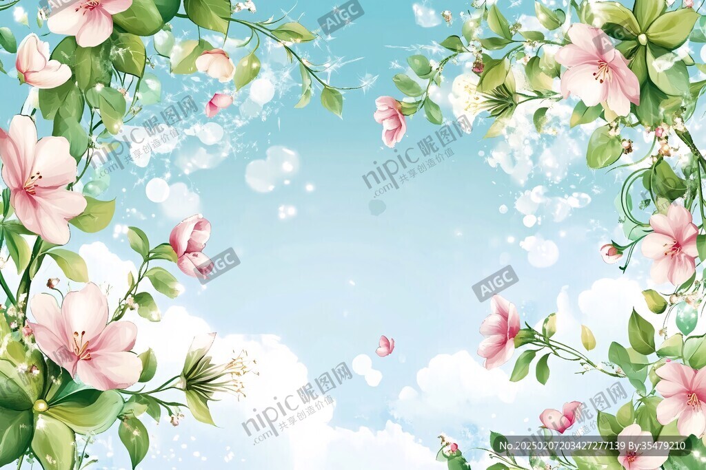 粉藍鮮花背景