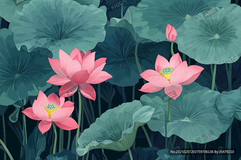 荷花包裝插畫