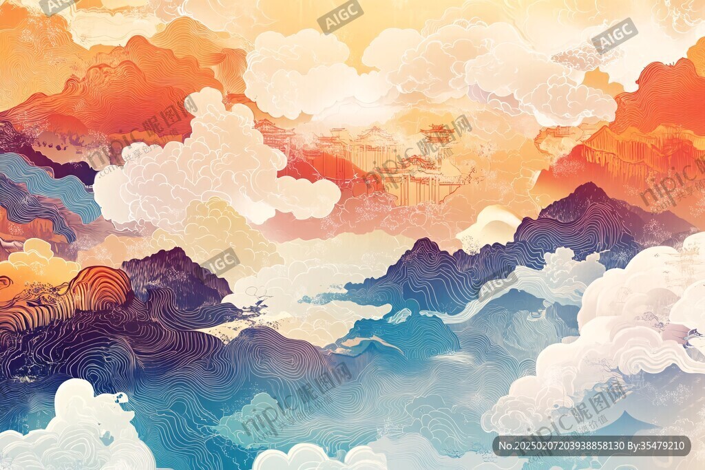 山水線包裝插畫