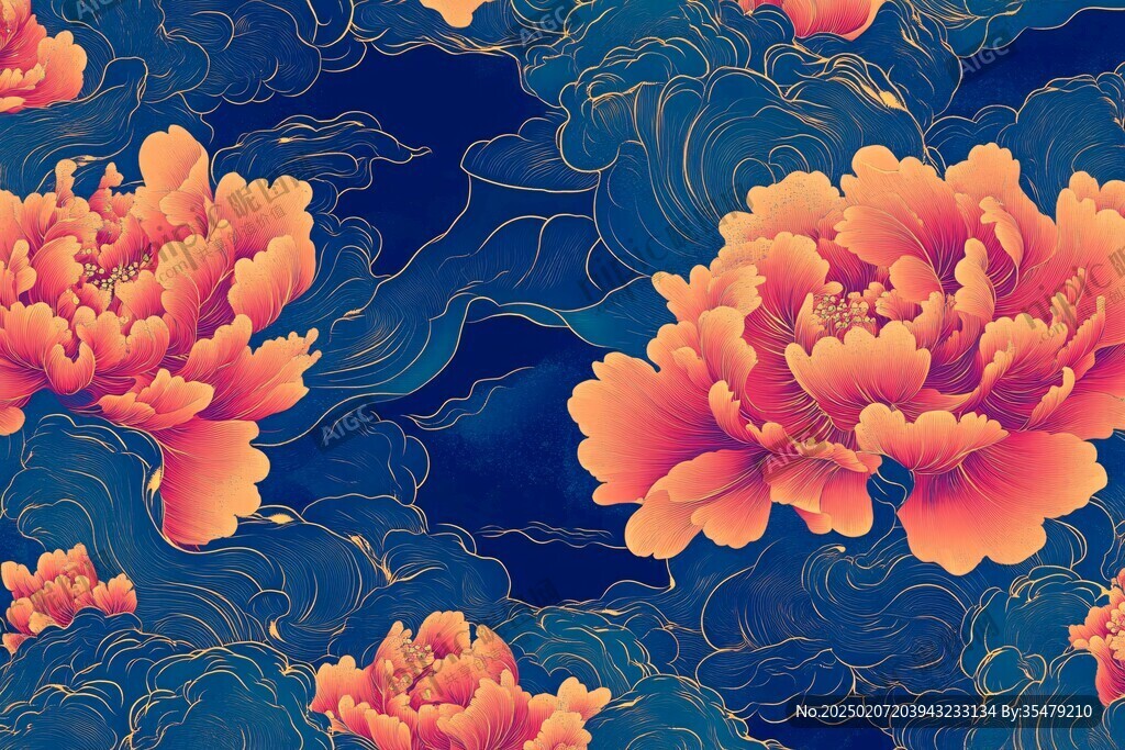 牡丹插畫底紋