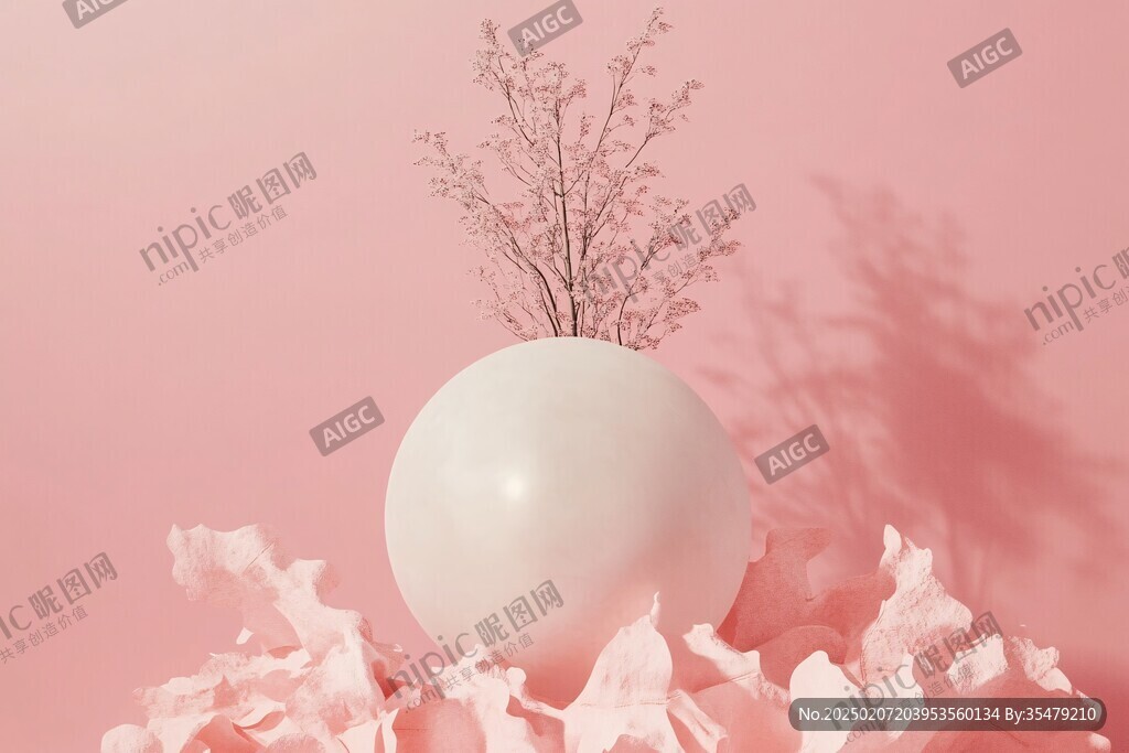 粉色球體簡約抽象背景