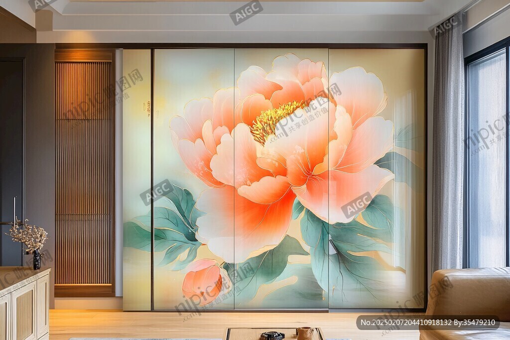 牡丹花藝術玻璃