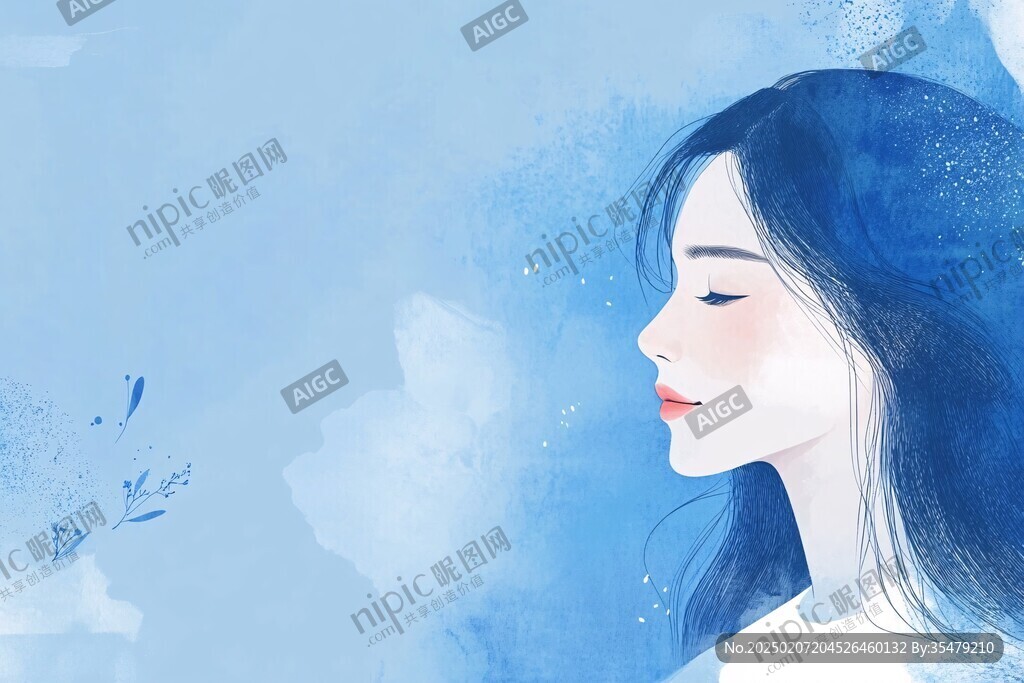 藍色女孩插畫
