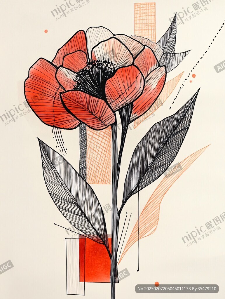 郁金香手繪肌理插畫