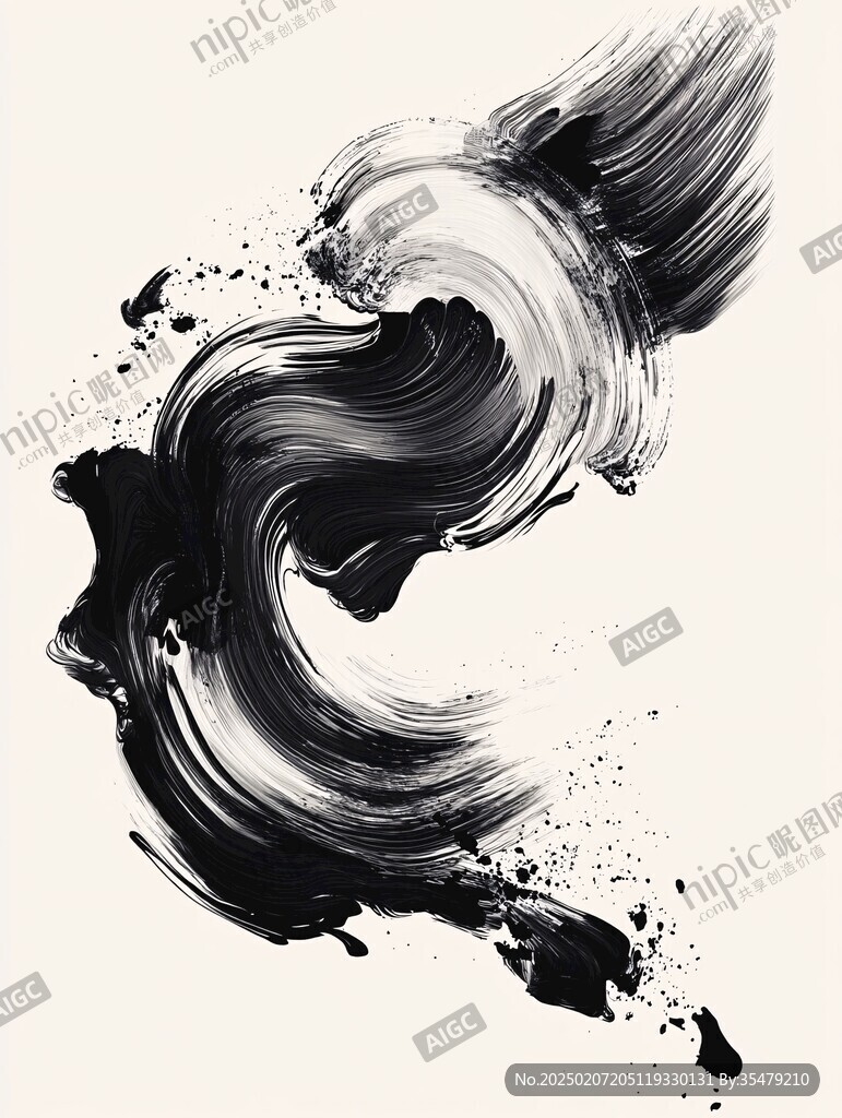 藍(lán)色筆觸墨點(diǎn)墨韻水墨