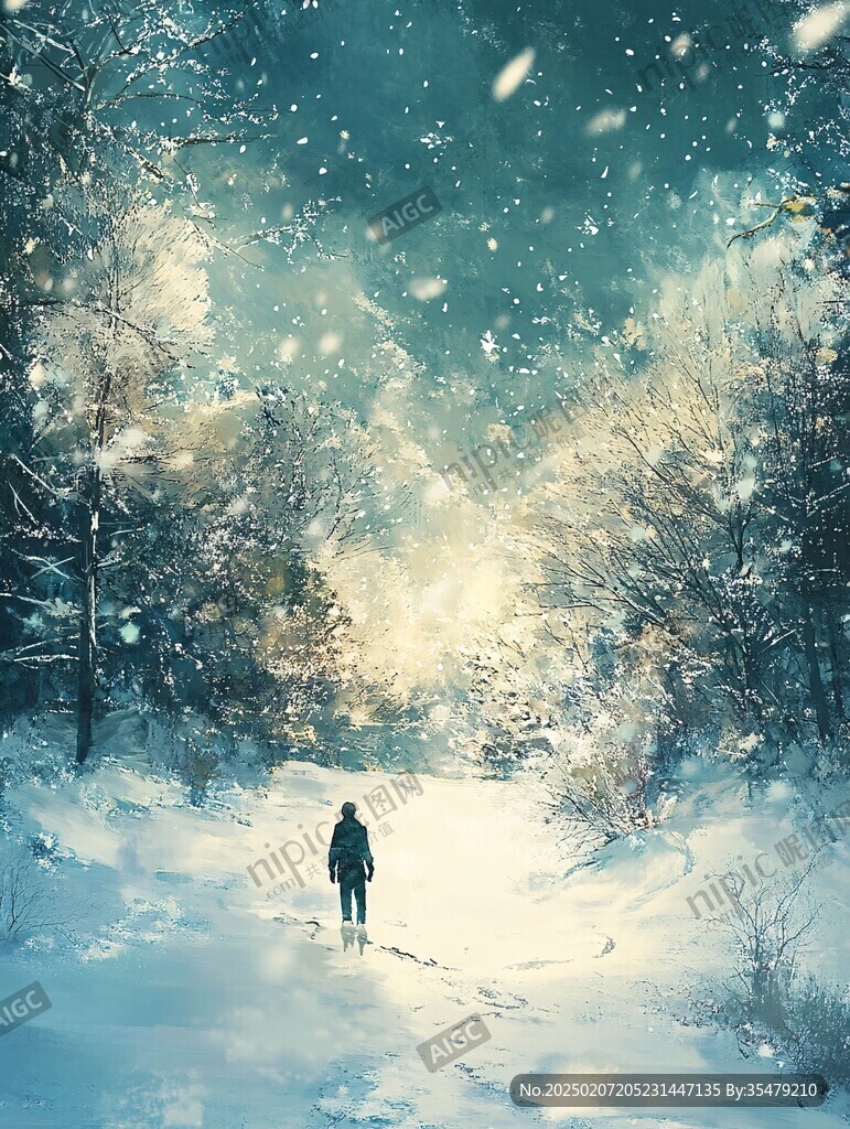 雪中行背影