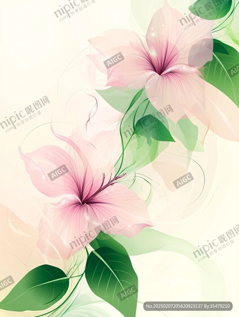 粉色喇叭花墻畫