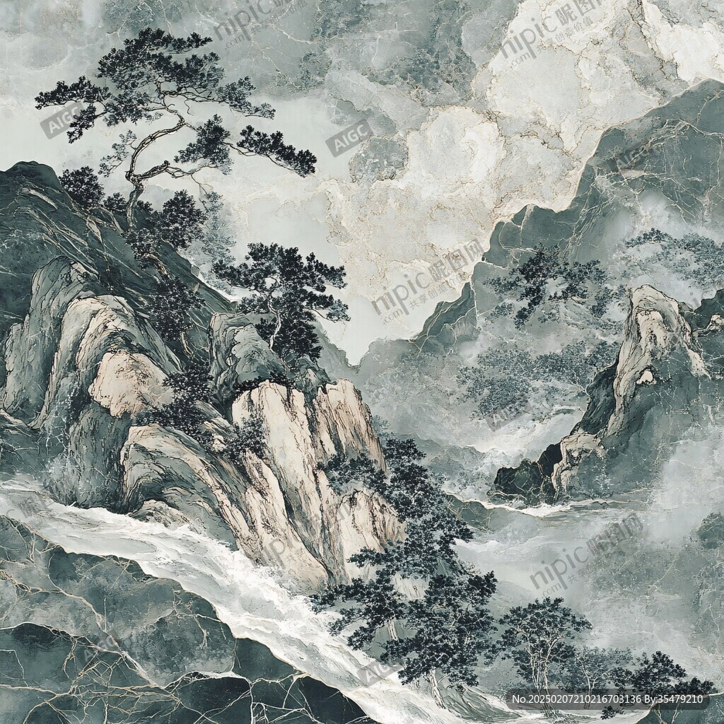 工筆重彩山水