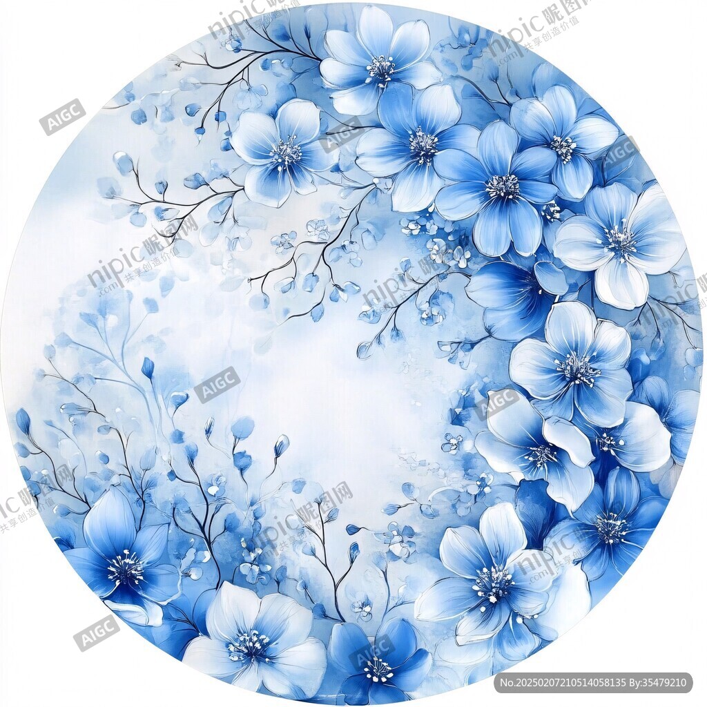 藍(lán)白色花藝手繪