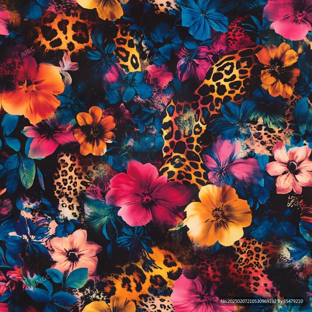 豹紋布匹花卉