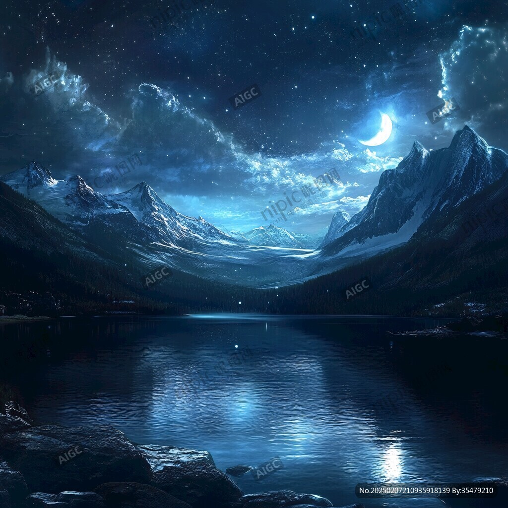 意境圖片星月山川掛圖