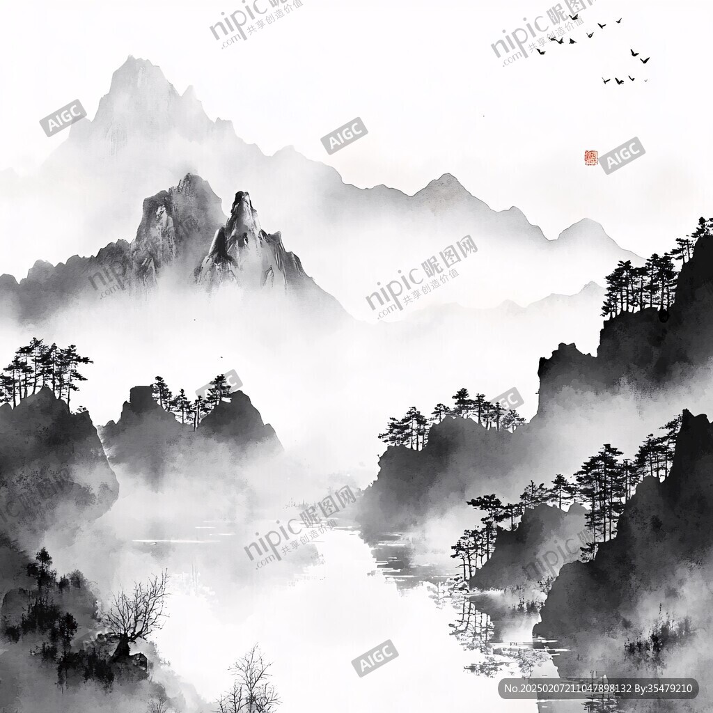 墨韻裝飾畫背景墻山水