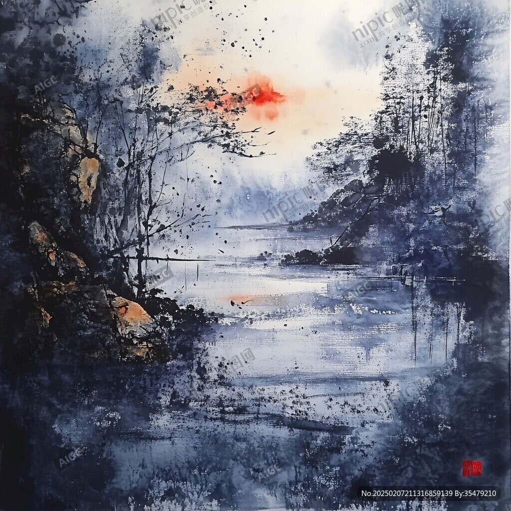 意境風(fēng)景畫(huà)寫(xiě)意彩墨畫(huà)